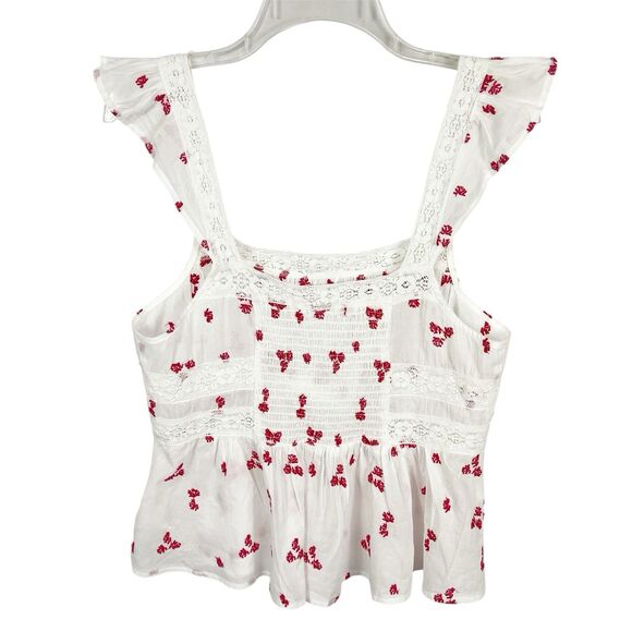 Free People Beautiful Fleur White Pink Floral Embroidered Peasant Top Large - Picture 5 of 11